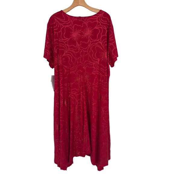 Perceptions Woman Red Glitter Floral faux Wrap Dress knit size 2X plus new $102 - Picture 4 of 6